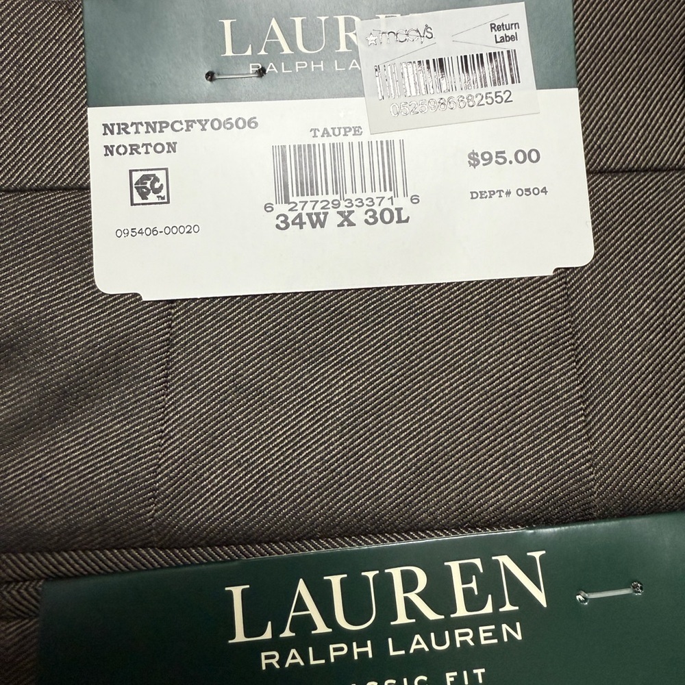 Ralph Lauren Classic Fit Men’s Dress Pants in Taupe - 34x30 - Picture 2 of 5